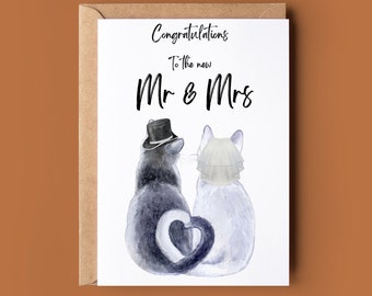 Cute Mr and Mrs Cat Congratulations On Your Marriage Card - Cat Greetings Card - Customised Wedding Card - Congratulations Animal Lover