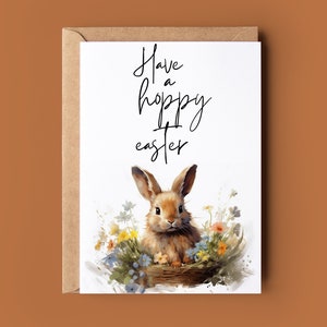 Cartão de feliz Páscoa - Cartão fofo de coelhinho da Páscoa - Cartão de Páscoa em aquarela - Cartão de felicitações de Páscoa - Cartão de felicitações feito à mão - Cartão de trocadilho engraçado
