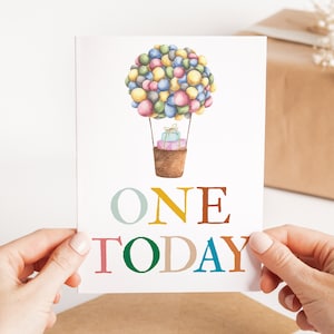 Happy 1st Birthday Hot Air Balloon Card - First Birthday Balloon Card - One Today Birthday Card - Biglietto di auguri fatto a mano - Biglietto per bambino