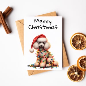 Cartolina di buon Natale per cani - Cartolina di Natale barboncino carino - Divertente cartolina d'auguri ad acquerello - Carta amante dei cani - Carta amante del barboncino - Carta scherzo
