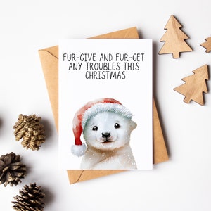 Polar Bear Christmas Card - Cute Christmas Card - Watercolour Greeting Card - Animal Lover Card - Polar Bear Lover Card - Funny Pun Card