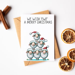 Biglietto di auguri di buon Natale con pecore - Biglietto di Natale carino pecora - Biglietto di auguri acquerello - Biglietto per amante degli animali - Biglietto per amante delle pecore - Biglietto di gioco divertente