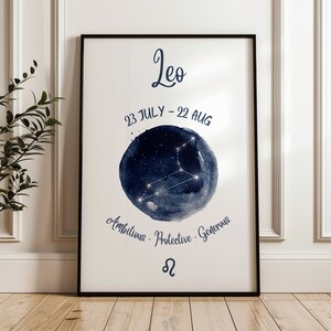 Leo Star Sign Wall print - Modern Wall Art - Zodiac Wall Decor - Astrology Art - Constellation Art - Stylish Minimalistic Wall Print A3 A4