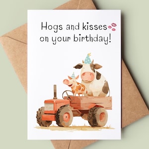 Funny Hogs & Kisses gelukkige verjaardagskaart - grap verjaardagskaart - varken woordspeling wenskaart - aangepaste varkensliefhebber kaart - verjaardagskaart voor vriend