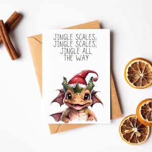 Drachen Weihnachtskarte - Süße Weihnachtskarte - Aquarell Grußkarte - Tierliebhaber Karte - Drachenliebhaber Karte - Lustige Wortspiel Karte - Scherzkarte