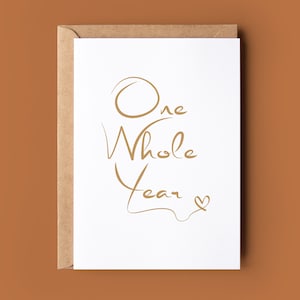 Tarjeta de aniversario de un año - Tarjeta para él - Tarjeta para ella - Tarjeta linda del primer aniversario - Tarjeta de felicitación del corazón del amor - Regalo del 1er aniversario
