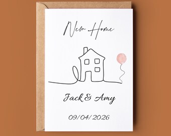Tarjeta de felicitación por nueva casa - Tarjeta personalizada con nombre para mudanza - Tarjeta de felicitación bonita para casa - Tarjeta personalizada para nueva casa - Tarjeta de mudanza