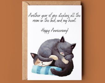 Cat Anniversary Card - Cute Cat Card For Her - Anniversary Card For Him - Cat Lover Anniversary Card - Animal Lover Card - Watercolour Card