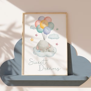 Süße Träume Kinderzimmer Wandbild - Moderne Kinderzimmer Wandkunst - Dekor Kinder Spielzimmer - Süßer Elefant Wanddruck A3 A4 - Baby Wandkunst