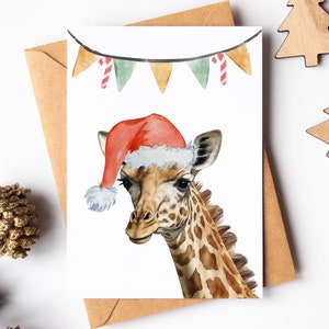 Giraffe kerstkaart - Merry Christmas Card - grappige kerstkaart - december verjaardagskaart - kaart voor kerstverjaardag - Giraffe Lover Card