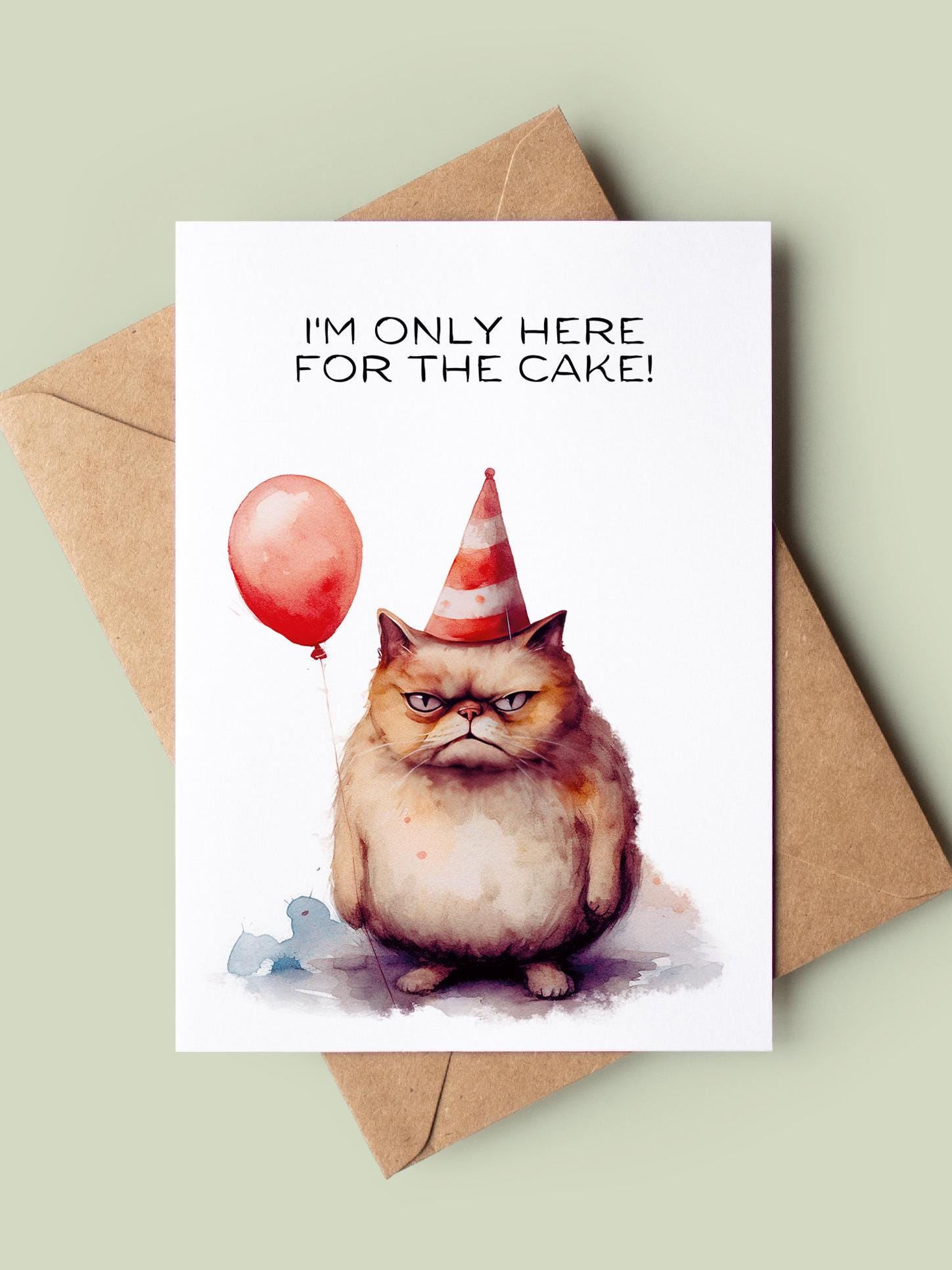 Funny Cat Birthday Card Grumpy Cat Birthday Card Cat Greetings Card Cat ...