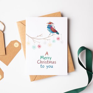 Tarjeta de pájaro de Navidad - linda tarjeta de feliz Navidad - tarjeta de felicitación de acuarela - tarjeta para ella - tarjeta para él - tarjeta para amigo - amante de las aves
