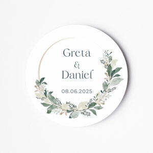 Bruiloft labelstickers - gepersonaliseerde bruid en bruidegom naamstickers - bloemenstickers - bruiloft gunststickers - eucalyptus bruiloft sticker