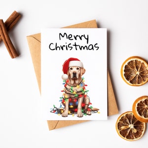 Carte de joyeux Noël pour chien - Carte de Noël mignonne du Labrador - Carte de vœux aquarelle drôle - Carte d’amant de chien - Carte d’amant du Labrador - Carte de blague
