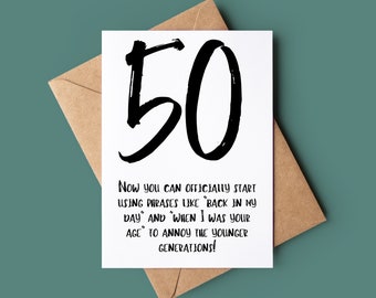 50th Happy Birthday Card - Funny Age Milestone Birthday Card - You're Fifty Greetings Card - Customised Fiftieth Birthday Card