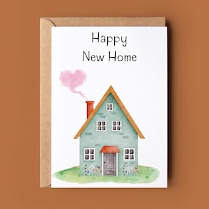 Congratulazioni per la nuova casa - Biglietto di auguri per la casa in movimento con acquerello - Biglietto di auguri per la casa con cuore carino - Biglietto personalizzato per la nuova casa - Biglietto in movimento