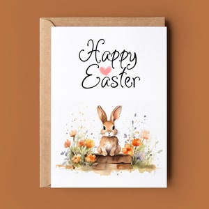 Joyeuses Pâques carte - jolie carte de lapin de Pâques - carte de Pâques aquarelle - carte de voeux de Pâques - carte de voeux faite main - carte de lapin de Pâques