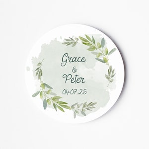 Stickers étiquette de mariage - Stickers personnalisés nom de jeunes mariés - Stickers floraux - Stickers cadeaux de mariage - Sticker branche d'olivier