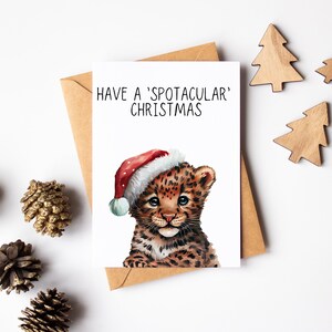 Carte de joyeux Noël léopard - Carte de Noël chat mignon - Carte de vœux aquarelle - Carte d’amant de chat - Carte d’amant de léopard - Carte de jeu de mots drôle