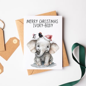 Tarjeta de juego de palabras de Feliz Navidad - Tarjeta de Navidad linda - Tarjeta de felicitación de acuarela divertida - Tarjeta de amante de los animales - Tarjeta de amante del elefante - Tarjeta de juego de palabras divertida