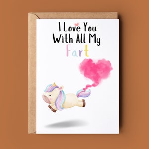 Carte d'anniversaire drôle de pet de licorne - carte d'anniversaire pour mari - carte de licorne mignonne femme - carte de voeux de licorne de blague - carte d'amant de licorne