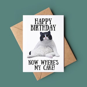 Carte de joyeux anniversaire - Carte d'anniversaire drôle de chat - Carte de voeux Fat Cat - Carte d'amoureux des animaux - Carte du chat - Blague Bday Card