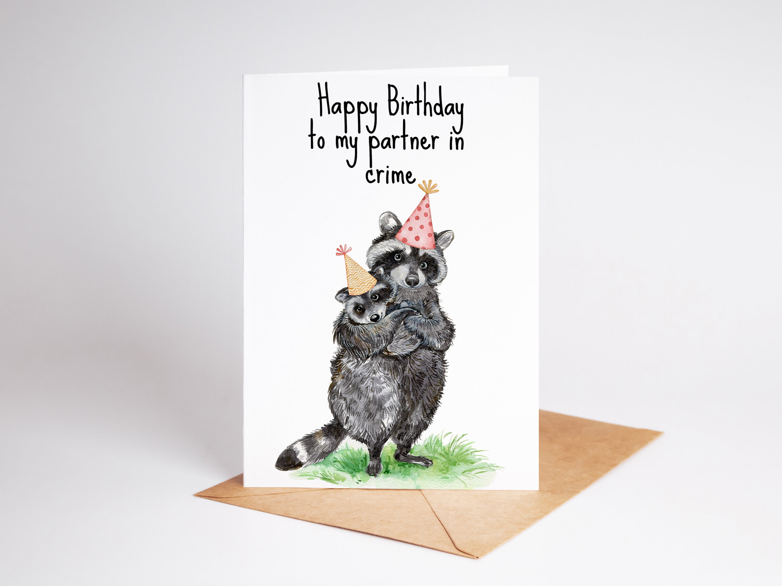 Happy Birthday to My Partner in Crime - Funny Raccoons Birthday Card ...