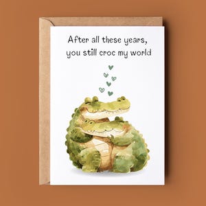 Tarjeta de aniversario de pareja de cocodrilos - Tarjeta de felicitación con juego de palabras de cocodrilo - Tarjeta romántica - Linda tarjeta de San Valentín - Tarjeta de aniversario - Tarjeta de caimán