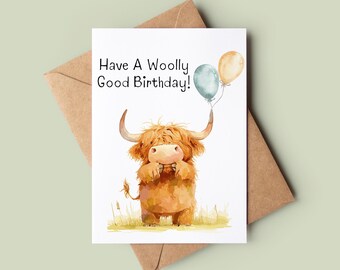 Happy Birthday Highland Cow Card - Funny Bday Cow Card - Highland Cow Greeting Card - Birthday Pun Card - Cute Birthday Card - Animal Lover