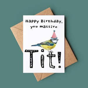 Carte drôle de joyeux anniversaire de mésange bleue - carte d’anniversaire grossière - carte de voeux d’oiseau d’aquarelle - carte d’amant d’oiseau - carte pour l’amant d’oiseau