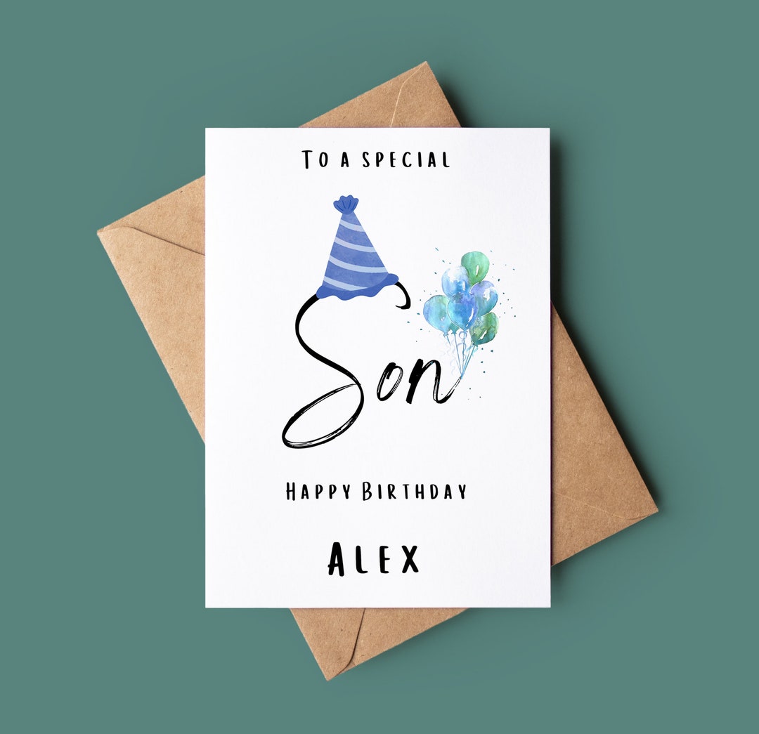 Happy Birthday Son Card balloon Birthday Card Customisable Name