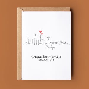 Tokyo Card Happy Fiançailles - Carte de fiançailles - Carte de félicitations - Carte personnalisée - Carte de fiançailles personnalisée - Carte des toits de la ville