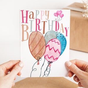 Carte de joyeux anniversaire de ballon mignon - Carte d’anniversaire de ballons personnalisés - Carte de vœux de gros ballon - Carte d’anniversaire de ballon d’aquarelle
