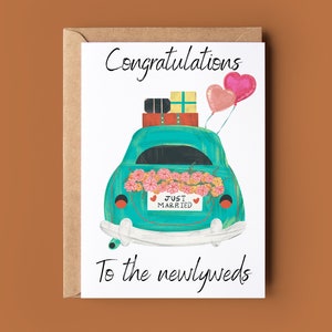 Carte de voiture de mariage pour jeunes mariés - carte de voeux pour couple marié - félicitations pour le jour de votre mariage - carte pour jeunes mariés - jolie carte de mariage