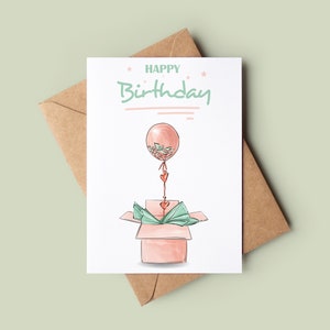 Alles Gute zum Geburtstag Ballon Karte - Personalisierte Rosa Ballon Geburtstagskarte - Große Ballon Grußkarten - Aquarell Ballon Karte für Sie
