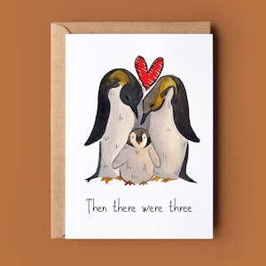 Schattige pinguïn toen waren er drie baby onthullen kaart - wenskaart voor baby onthullen - aangepast we hebben een babykaart - dierenliefhebber