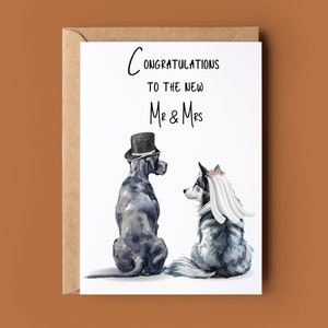 Mignon Mr et Mme Dog Félicitations pour votre mariage - carte de voeux chien - carte de mariage fait main - carte pour amoureux des animaux - carte pour amoureux des chiens