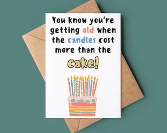 Funny Happy Birthday Card - Personalised Candles Cost More Than Cake Birthday Card - Rude Greetings Card - Your Getting Old Birthday Card