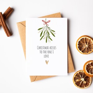 Mistelzweig Weihnachtskarte - Süße Weihnachtskusskarte - Aquarell Grußkarte - Karte für Sie - Karte für Ihn - Karte für Freund