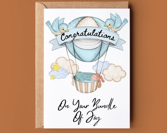 Congratulations On Your Bundle Of Joy Card - Congratulations Greetings Card for New Baby Boy - Handmade Greeting Card For Baby Boy