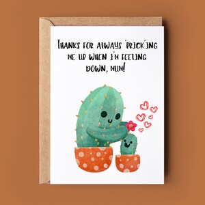 Carte de cactus pour la fête des mères heureuse - carte de fête des mères drôle - carte pour maman - carte de jeu de mots cactus mignon - carte de voeux aquarelle - carte d'amant de cactus