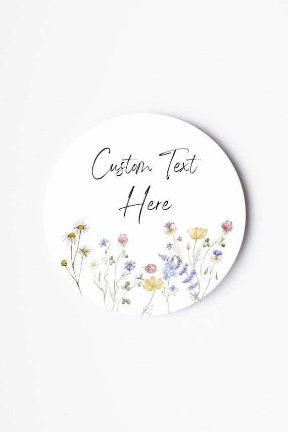 Custom Wedding Label Stickers - Personalised Wild Flower Stickers - Floral Watercolour Sticker - Wedding Favour Sticker - Customised Text