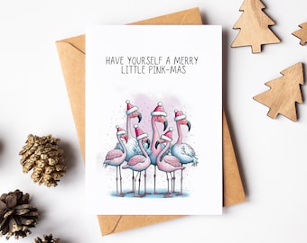 Flamingo Merry Christmas Card - Funny Watercolour Greeting Card - Cute Flamingo Greeting Card - Flamingo Lover Card - Joke Christmas Card