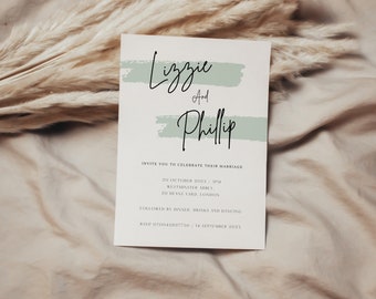 Wedding Invitation Simple Wedding Invitation Modern Wedding Invitation Minimal Wedding Invitation Stationery Green, Lizzie & Phillip set