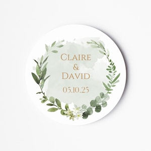 Hochzeitsaufkleber - Personalisierte Namensaufkleber für Braut und Bräutigam - Blumenaufkleber - Hochzeitsaufkleber - Eukalyptus Hochzeitsaufkleber