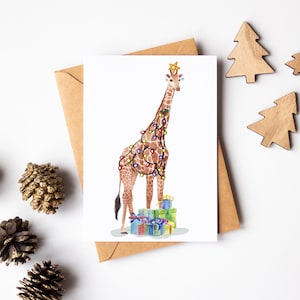 Carte de Noël d’arbre de Noël de girafe - Carte de Noël mignonne - Carte de voeux drôle d’aquarelle - Carte d’amant de girafe - Carte de joyeux Noël de blague