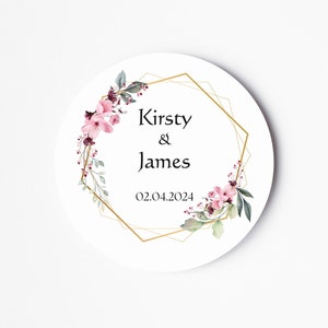 Hochzeits-Etikettenaufkleber – personalisierte Braut- und Bräutigam-Namensaufkleber – Blumenrand-Aufkleber – Hochzeits-Gastgeschenk-Aufkleber – Hochzeitsaufkleber