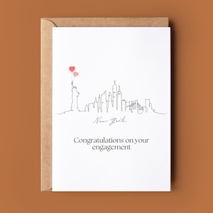 Happy Engagement New York Card - Carte de fiançailles - Carte de félicitations - Carte personnalisée - Carte de fiançailles personnalisée - Carte des toits de la ville