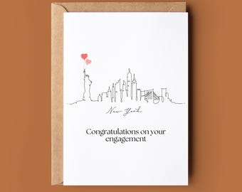 Happy New York verlovingskaart - verlovingskaart - gefeliciteerd kaart - gepersonaliseerde kaart - aangepaste verlovingskaart - City Skyline-kaart