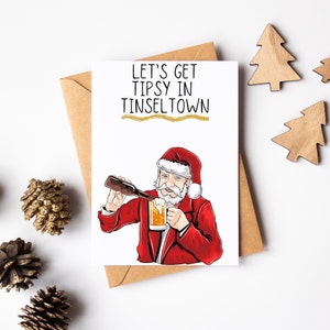Funny Santa Christmas Card - Merry Christmas Card - Watercolour Greeting Card - Joke Christmas Card - Drunk Santa Card - Tinseltown Xmas